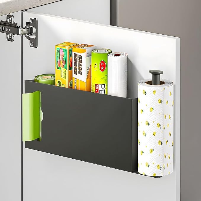 Picowe Large Wall Mount Kitchen Wrap Organizer Rack, Metal Aluminum Foil Organizer, Cabinet Storage Holder for Kitchen, Aluminum Foil, Cling Film, Paper Towel (Grey)