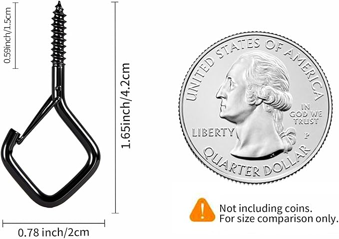 Screw Hooks 1.65 Inch, Small Metal Ceiling Hooks for Outdoor String Lights, Wind Chimes, Lanterns, and Hanging Decorations Indoor and Outdoor (Black, 30 Pcs)
