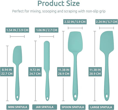 Heat Resistant Silicone Spatula Set: U-Taste 600ºF High Temp Seamless Food Grade Utensil, Flexible Rubber Silicon Kitchen Cooking Mixing Baking Scraper for Nonstick Cookware Set of 4 (Aqua Sky)