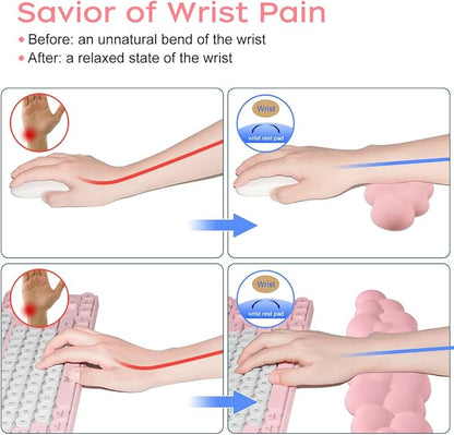 JIKIOU Upgrade Leather Cloud Keyboard Wrist Rest, Cloud Wrist Rest with Non-Slip PU Base, Comfortable Memory Foam Wrist Rest for Computer Laptop Mac Gaming Office and Pain Relief Wish Christmas Gift