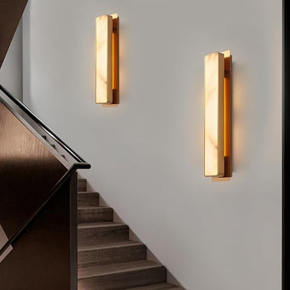 LED Natural Alabaster Wall Sconces,15W Warm Yellow 2700K Wall Mounted Wall lamp Indoor,Alabaster Gypsum Wall Mounted Lighting for Living Room (Brass Gold)