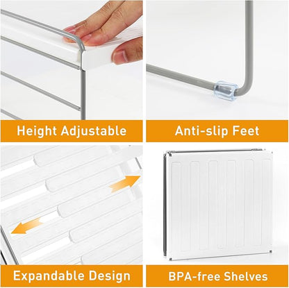 JUPELI Foil and Plastic Wrap Organizer, Expandable Kitchen Pantry Storage, Height Adjustable Cabinet Rack for Kitchen Organization, Aluminum Foil -3 Tier 9.8" to 15.6"L
