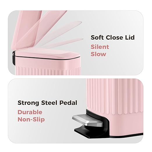 TrashAid Pink Bathroom Trash Can, 1.6 Gallon Stainless Steel Small Garbage Can with Lid, Step Pedal, Cute Wastebasket for Bathroom, Office, Bedroom, RV, Pink