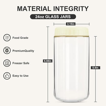 SHOWIN Overnight Oats Containers with Lids, 24oz Glass Jars with Lids 2 pcs, Milk White, Wide Mouth Mason jars for Salad, Yogurt, Snacks, Meal Prep