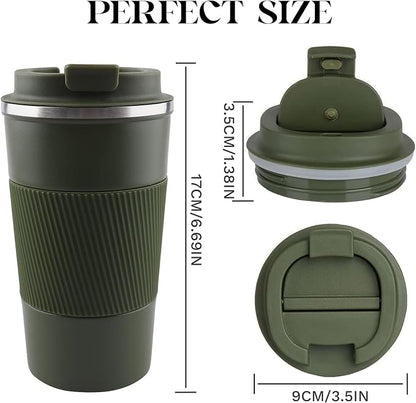 YINBAOGE Insulated Travel Coffee Mug, Spill & Leak Proof, Portable To Go Camping Stainless Steel Coffee Tumbler, Reusable Thermal Coffee Cup with Lid for Hot & Cold Drinks (Green, 17 OZ)