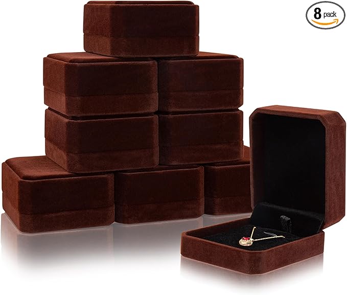 Lamoutor 8Pcs Velvet Necklace Pendant Gift Box Jewelry Gift Box (Coffee Color)
