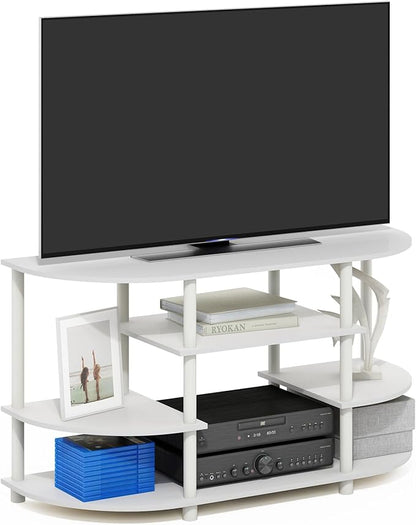 Furinno Jaya TV Stand, 4-Tier Toolless Assembly Corner Entertainment Center with Round Edges, TV Console for TV up to 44 Inch, Open Shelf Design, for Living Room, Bedroom, White