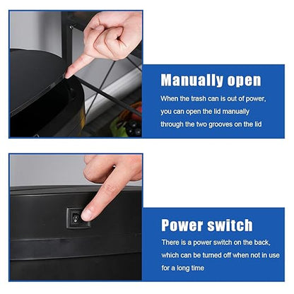 13 Gallon 50 Liter Garbage Can Kitchen Trash Can with Lid Automatic Sensor Touch Free Stainless Steel Waste Bin for Bathroom Bedroom Home Office,Black
