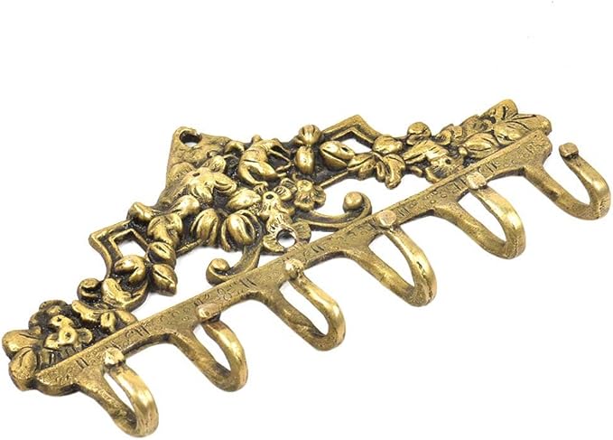 IndianShelf Gold Vintage Wall Hooks for Keys- Boho Key Holder Wall Mount - Coat Rack - Victorian Brass Coat Hooks- Decorative Key Hanger - Antique Shabby Chic Hat Rack- Towel Hooks for Bathrooms