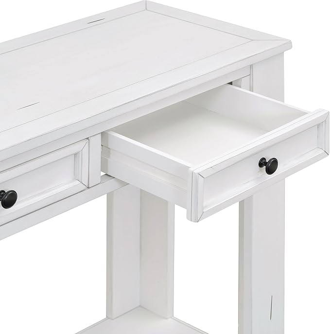 LKTART White Console Table,Solid Wood Sofa Table with 4 Drawers Hallway Table for Storage Entry Foyer Behind Couch Table,Easy Assembled (63" White)