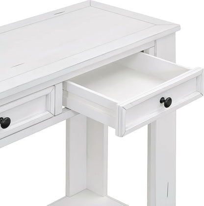 LKTART White Console Table,Solid Wood Sofa Table with 4 Drawers Hallway Table for Storage Entry Foyer Behind Couch Table,Easy Assembled (63" White)