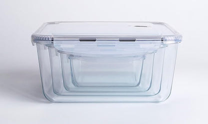 Extra Large Glass Storage Containers with Lids, Set-8-Piece Lunch Containers, Ideal for Storing Food, Vegetables, Fruits, Baking Cake & lot of other Tasty Food (Square)