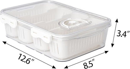 MANO Divided Snackle Box Charcuterie Container with 4 Compartment Serving Tray with Dividers for Fridge Refrigerator Veggie Fruit Berry Salad Storage(1 Pack)