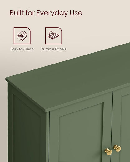 VASAGLE Floor Storage Cabinet, Shaker Cabinet with 2 Adjustable Shelves, 4 Doors, Tall Freestanding Organizer Unit, for Kitchen Bathroom Living Room, Forest Green UBBC553CH01S