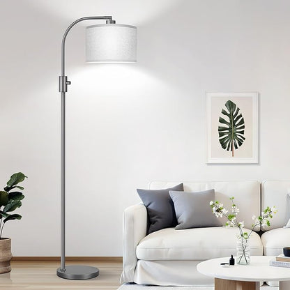 Nintiue Upgraded Modern Arc Dimmable Tall Standing Floor Lamp with Gray Shade, 1200 Lumens LED Bulb Included, for Living & Reading Room, Bedroom, Office & Nursery, Gray