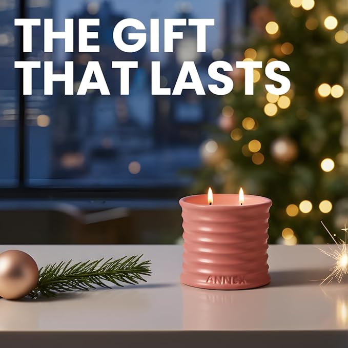 Annex Rose & Oud Luxury Scented Candle - Handmade Ceramic Jar - 50hr Clean Burn, Non-Toxic Soy Wax - Aesthetic Home Decor Winter Gift for Women & Men - Luxury Floral Notes