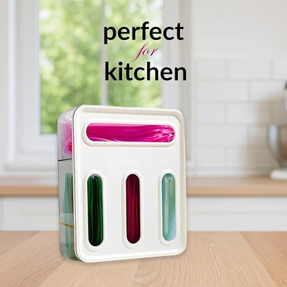 Storage Bag Organizer for Kitchen Drawer – 4 in 1 Plastic Baggie Organizer with Labels | Fits Gallon, Quart, Sandwich & Snack Bags | Ziplock Food Storage Bag Holder | Wall Mount or Drawer Use (White)