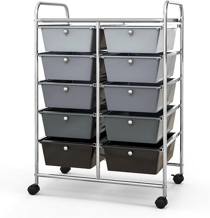 Giantex 10 Drawers Rolling Cart, Classroom Organizers, Storage Cart with Wheels, for Teacher Office Home School Supplies Tool Craft Art Paper, Black Gradient