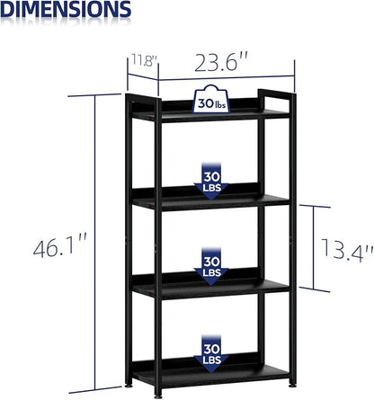 NUMENN Bookshelf, 4 Tier Bookshelves, Home Office Bookcase Shelf Storage Organizer, Free Standing Storage Shelving Unit for Bedroom, Living Room and Home Office, Black