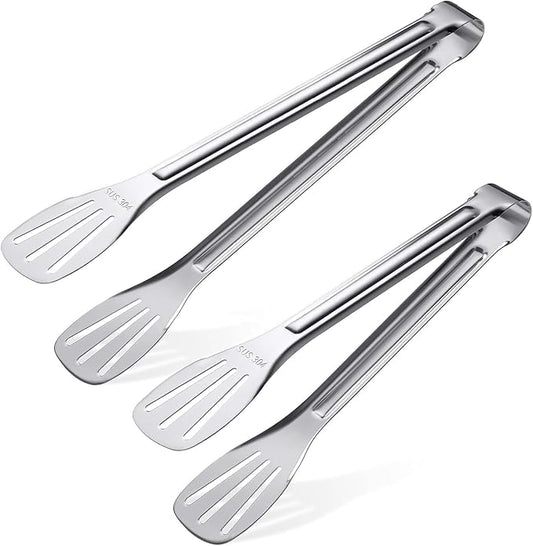 Kitchen tongs crafted from 304 stainless steel, effortlessly cleanable and food-grade safe. Ideal for cooking, salad preparation, barbecuing, frying and more. A splendid kitchen gift set (24cm + 29cm)