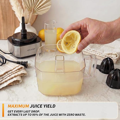 Astralship Citrus Juicer Machine Electric Orange & Lemon Squeezer with Stainless Steel Base, 24oz Pitcher, Pressure-Activated, 2 Cones & Pulp Filter for Orange, Lemon, Grapefruit Juice