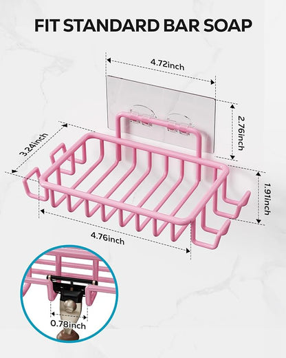 Nieifi Bar Soap Holder for Shower Wall with 4 Hooks, Stainless Steel Adhesive Soap Dish for Bathroom, Pink