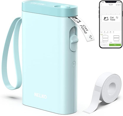 Nelko Label Maker Machine with Tape, P21 Bluetooth Label Printer, Wireless Mini Label Makers with Multiple Templates for Organizing Office Home, Cyan