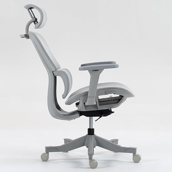 Ergonomic Office Chair with Independent Lumbar Support, Adjustable Height & 360° Swivel for Home Office Workstation (Grey)