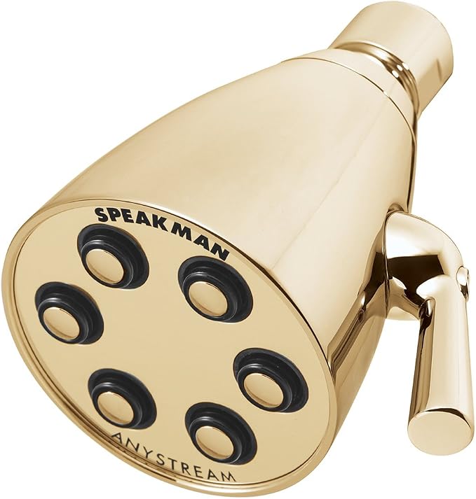Speakman S-2252-PB-E2 Polished Solid Brass Shower Head, 3 Settings, Anystream Technology, Low Maintenance, Efficient