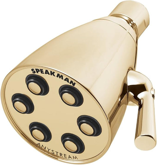 Speakman S-2252-PB-E2 Polished Solid Brass Shower Head, 3 Settings, Anystream Technology, Low Maintenance, Efficient