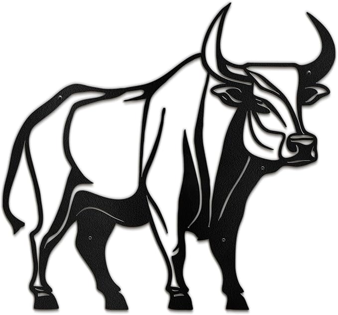 SIGNLEADER Metal Wall Art Decor Ferocious Cow Minimalist Modern Abstract Wall Sculpture Hangings Home Decoration for Living Room, Bedroom, Bathroom, Kitchen, Outdoor - 18" Black