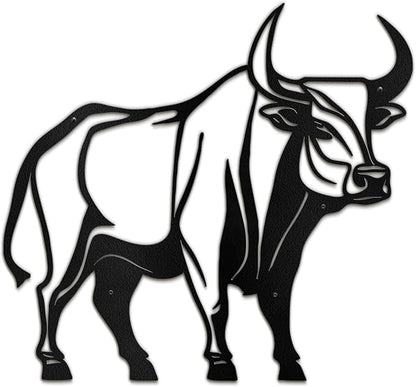 SIGNLEADER Metal Wall Art Decor Ferocious Cow Minimalist Modern Abstract Wall Sculpture Hangings Home Decoration for Living Room, Bedroom, Bathroom, Kitchen, Outdoor - 18" Black