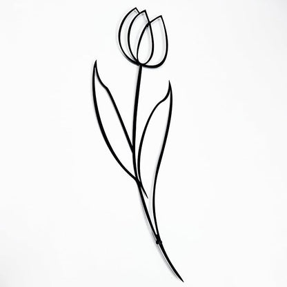 Minimalist Floral Metal Wall Art, Modern Tulip Design for Home Decor, Metal Flower Wall Sculpture for Living Room, Bedroom, or Office (24x8 inches)