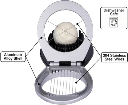 Egg Slicer for Hard Boiled Eggs Heavy Duty, Egg Cutter with Stainless Steel Wire in 2 Ways for Strawberry Soft Fruit Food Silver