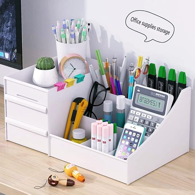skin care organizer,Makeup Desk Organizer With Drawers,Countertop Organizer for Cosmetics,Vanity brush with Holder for Lipstick, Brushes, Eyeshadow, and Jewelry Desktop Finishing Dresser (White)
