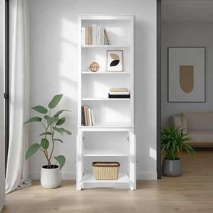 Prepac Sonoma Tall 6-Tier Bookcase 80"H with Doors & 2 Adjustable Shelves, White Storage Cabinet, Modern Display Cabinet, Bookshelf with Storage Shelves for Home Office, Living Room, Bedroom
