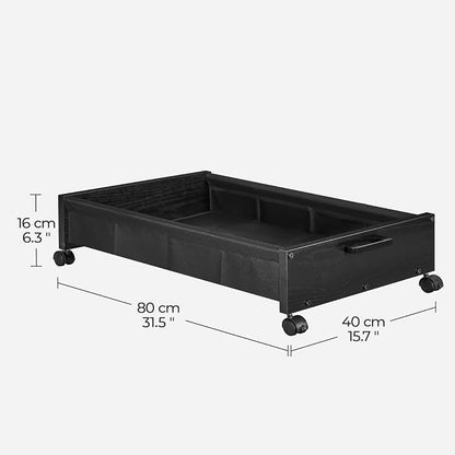 FOUCSSOMEI Under Bed Storage with Wheels, Wooden Under Bed Drawers On Wheels, Rolling Under Bed Shoe Storage, Space Saving, Black,50L