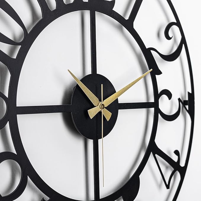 muyika Large Metal Wall Clock | 20 inch Size Silent Battery Operated Large Size Analog Black Wall Clocks | Modern Wall Decor for Living Room Bedroom Kitchen Home Office