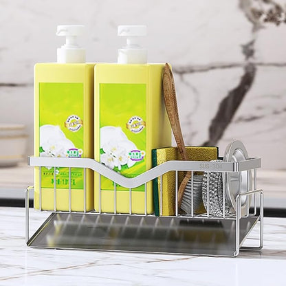MINGFANITY Sponge Holder for Kitchen Sink, Quick Draining, SUS 304 Stainless Steel Sponge Organizer, Basket for Cleaning and Scrub Tool, Kitchen Sink Brush Caddy Holder,Large Size and Capacity