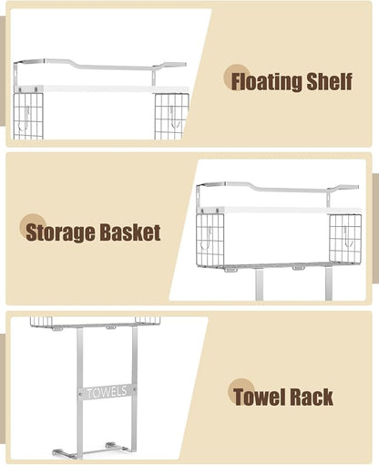 Towel Racks for Bathroom Wall Mounted - Bath Wall Towel Holder Set Above Toilet Storage, Rolled Towel Shelf Organizer for Small Bathroom, Wood Vertical Towel Rack for Bathroom Wall Decor Silver