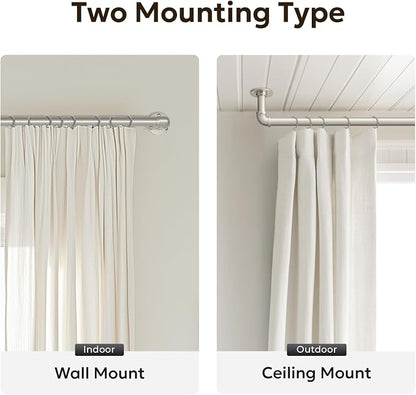 Zeerobee Curtain Rods for Windows 48 to 84, 1 Inch Industrial Wrap Around Brushed Nickel Curtain Rod, Indoor/Outdoor Room Divider Adjustable Drapery Pole, 48"-86"