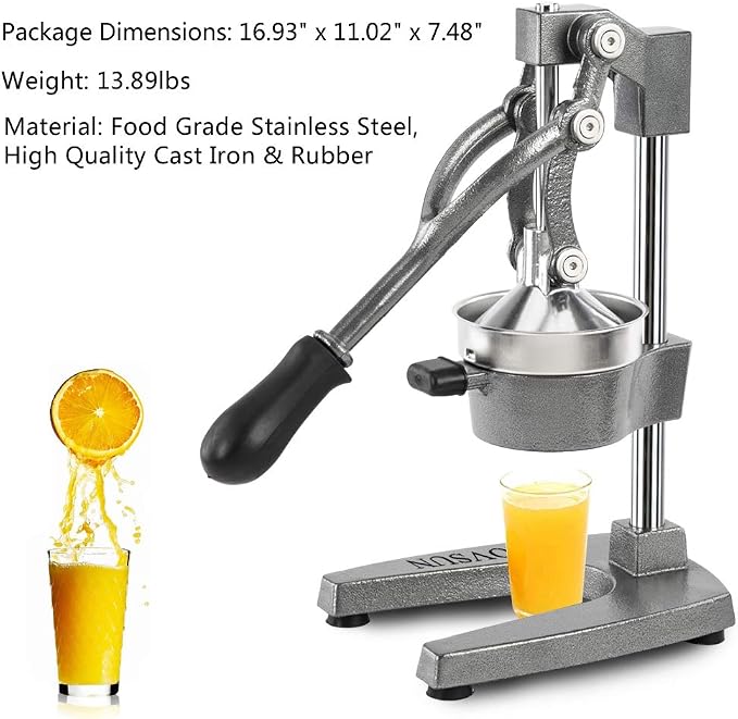 ROVSUN Commercial Grade Citrus Juicer Hand Press Manual Fruit Juicer Juice Squeezer Citrus Orange Lemon Pomegranate (Grey)