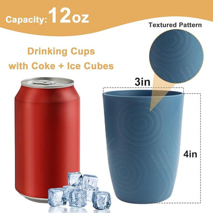Premium Wheat Straw Cups Set of 6, Drinking Glasses 12 OZ, Alternative to Plastic Cups Reusable, Unbreakable Water Cup, Microwave and Dishwasher Safe Drinking Cups for Kitchen - Blue
