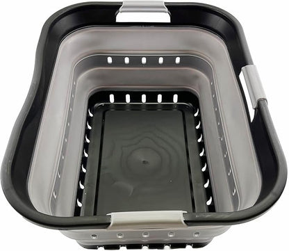 SAMMART 42L (11 gallon) Collapsible Plastic Laundry Basket - Foldable Pop Up Storage Container/Organizer - Space Saving Hamper/Basket (Black/Alloy Grey)