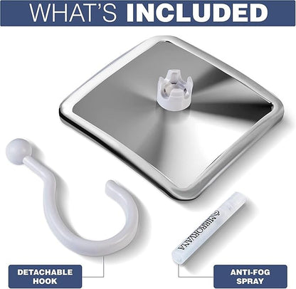 MIRRORVANA Hanging Fogless Shower Mirror for Shaving with 360° Rotatable Swivel Hook - Anti Fog and Shatterproof 6.3" x 6.3" Surface (Chrome)