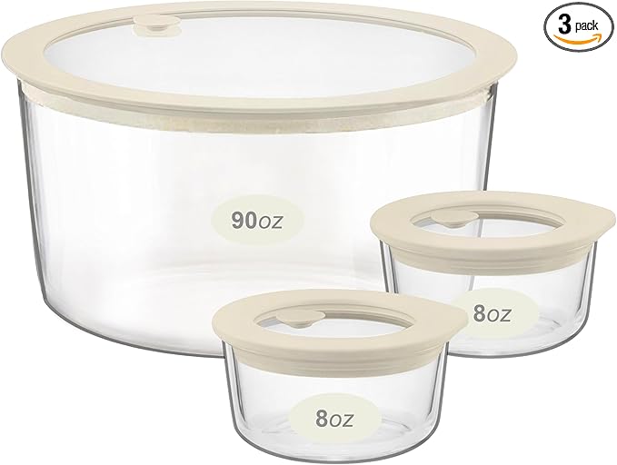 Urban Green Glass Food Container Set with Glass Lid (White Sand - 3RD)