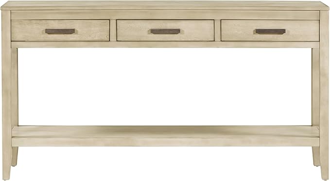Merax Entryway Console Table with Storage, 3 Drawers Design/Wood Frame/Behind Couch & Sofa, Grey