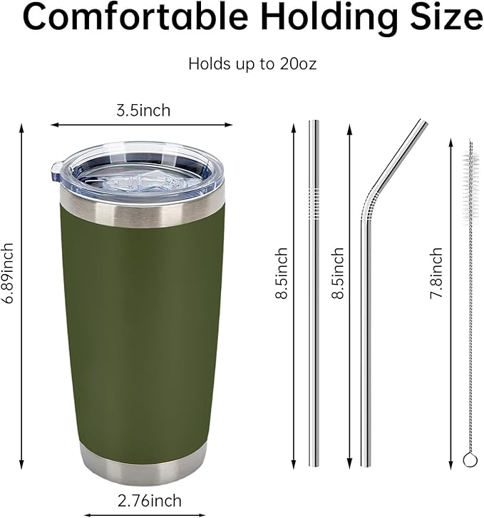 IEOVIEE 32 Pack, 20oz Stainless Steel Bulk Tumblers with Lids and Straws, Double Wall Insulated Travel Coffee Mug, Durable Powder Coated Tumbler Bulk Cup for Cold and Hot Drinks(Army Green)