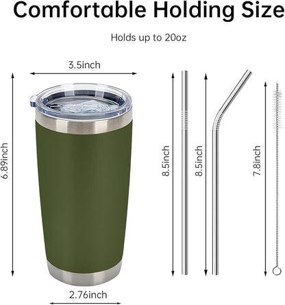 IEOVIEE 32 Pack, 20oz Stainless Steel Bulk Tumblers with Lids and Straws, Double Wall Insulated Travel Coffee Mug, Durable Powder Coated Tumbler Bulk Cup for Cold and Hot Drinks(Army Green)