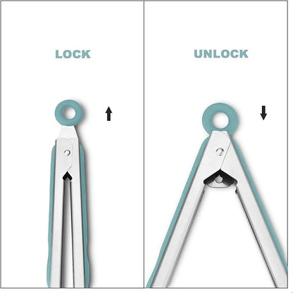 Premium 304 Stainless Steel Tongs Set – 12" Grill Tongs & 9" Cooking Tongs, Heat Resistant up to 600°F, Wavy Grip Head, Non‑Slip Handle with Locking Clip & Hanging Loop, Dishwasher Safe, Aqua Sky
